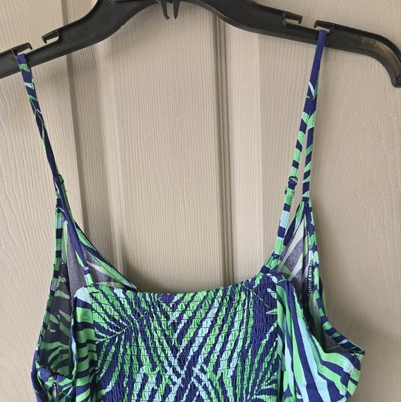 Old Navy Floral Slip Dress Midi Sz L Women Green Blue Palm Leaf Tropical Coastal - Picture 10 of 13